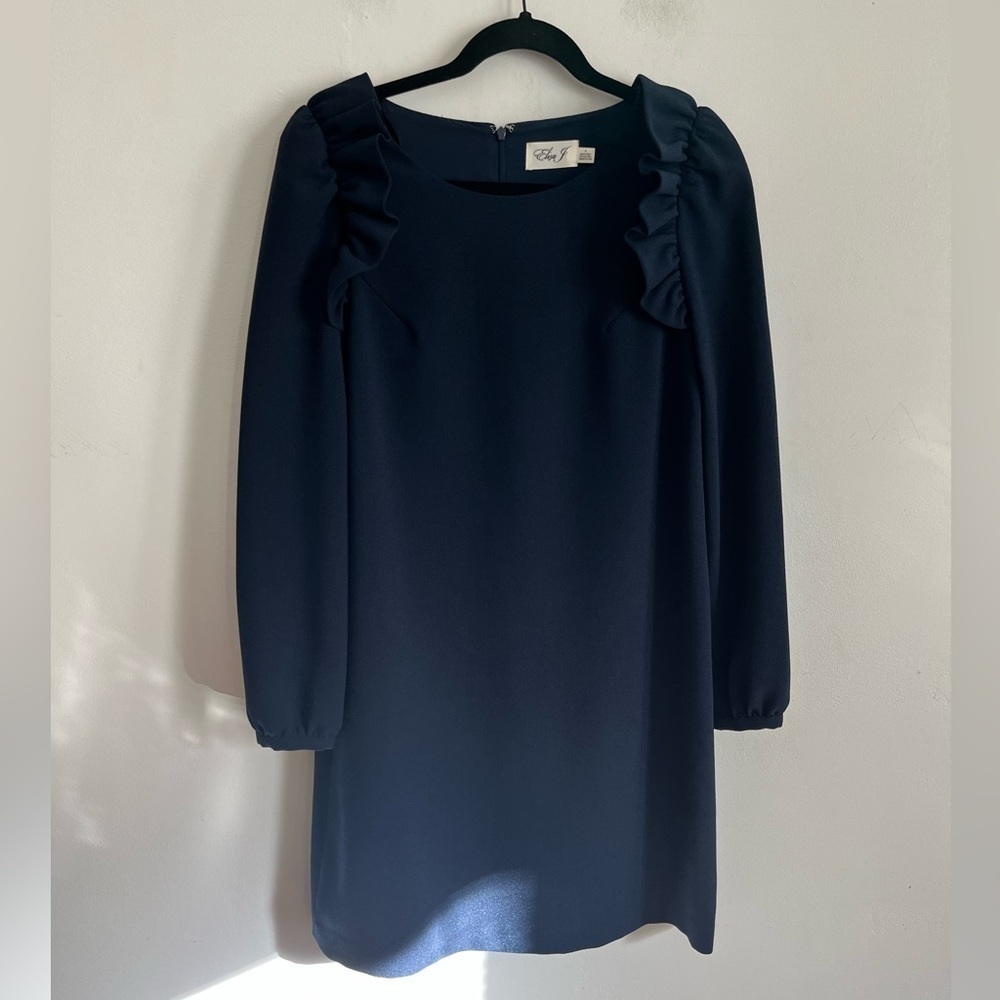 Eliza J Navy Blue Ruffle Shoulder Long sleeve tunic Dress